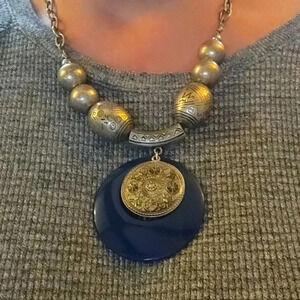 Silvertone‎ Bead BOHO Necklace 12"